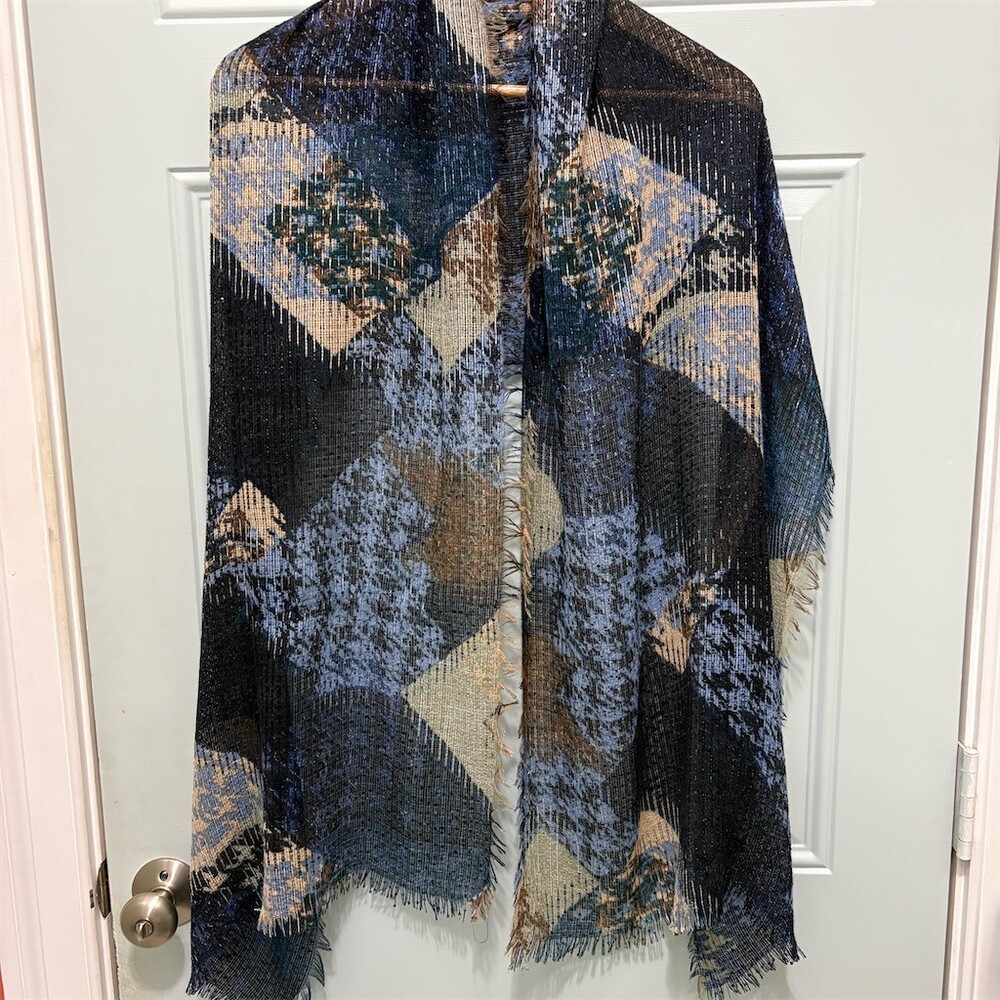 Christopher & Banks Womens Shawl Wrap Scarf Multicolor Geometric Fringe